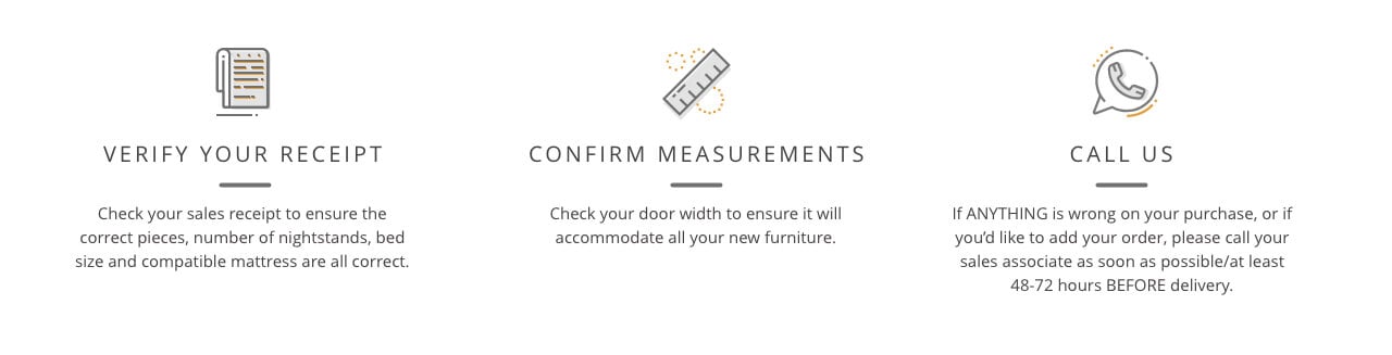 Verify Your Receipt, Confirm Measurments, Call Us