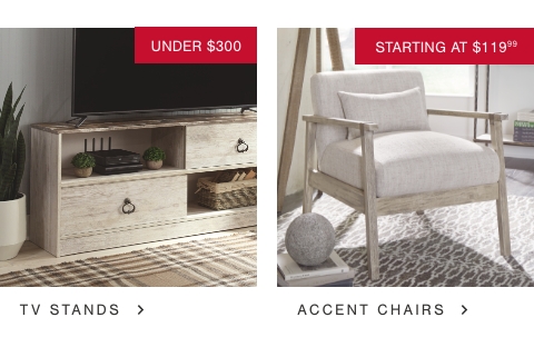 TV Stands Under $300, Accent Chairs Starting At $119.99