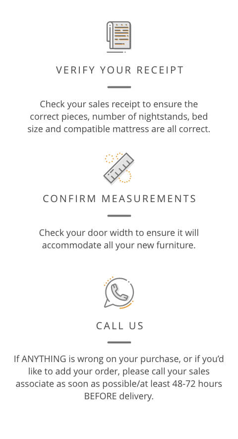 Verify Your Receipt, Confirm Measurments, Call Us