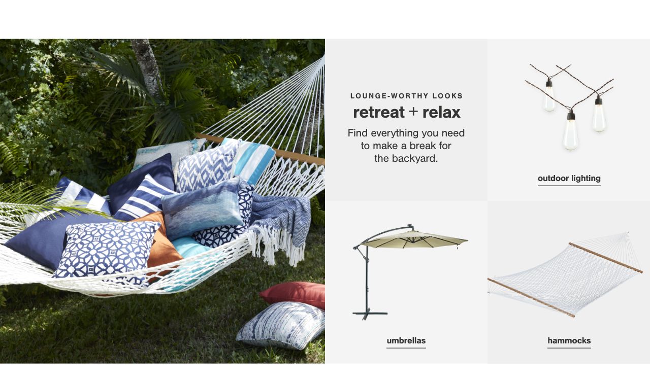 Outdoor Lighting, Umbrellas, Hammocks