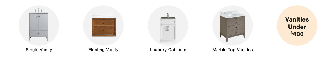 Single Vanity,Floating Vanity, Laundry Cabinets, Toilet Brushes & Tissue Holders,Marble Top Vanities,Vanities Under $400