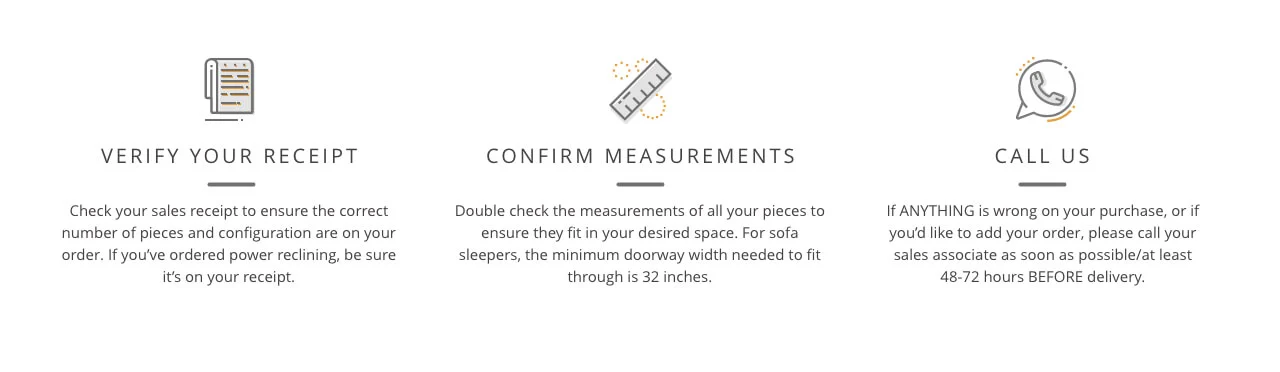 Verify Your Receipt, Confirm Measurments, Call Us