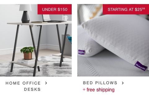 Home Office Desks Under $150, Bed Pillows Starting At $25.99 + Free Shipping