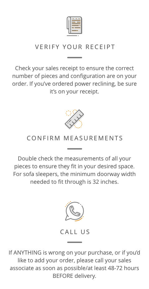 Verify Your Receipt, Confirm Measurments, Call Us
