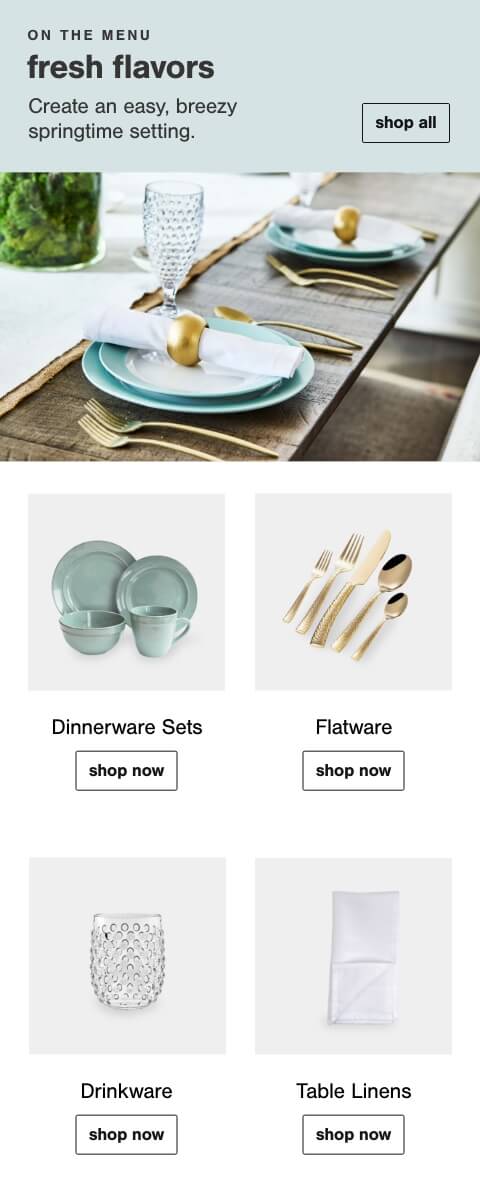 Kitchen, Dinnerware Sets, Flatware, Drinkware, Table Linens