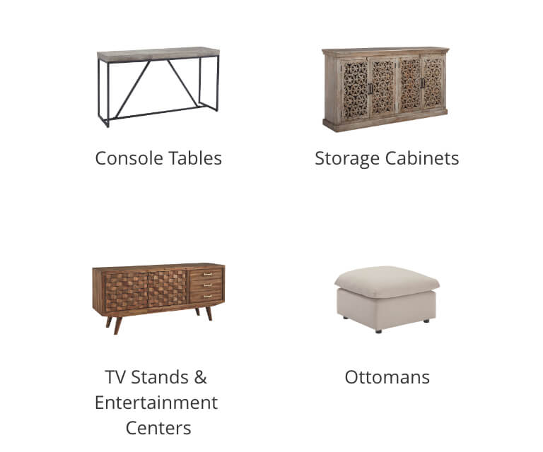 Console Tables, Storage Cabinets, TV Stands and Entertainment Centers, Ottomans