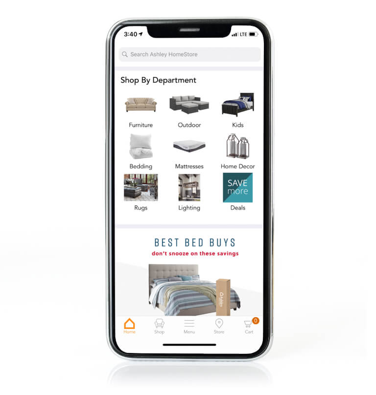 The Ashley  mobile app uses augmented reality to allow you to view Ashley  in your own home and buy furniture on the go