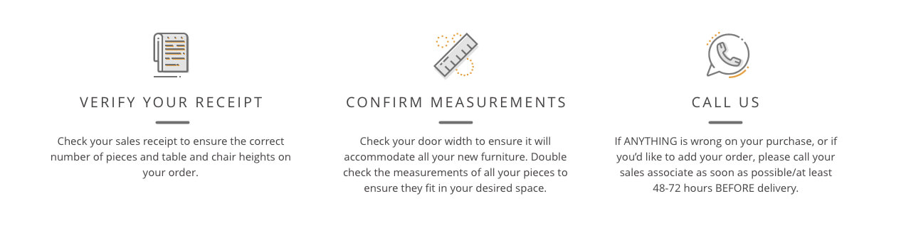 Verify Your Receipt, Confirm Measurments, Call Us