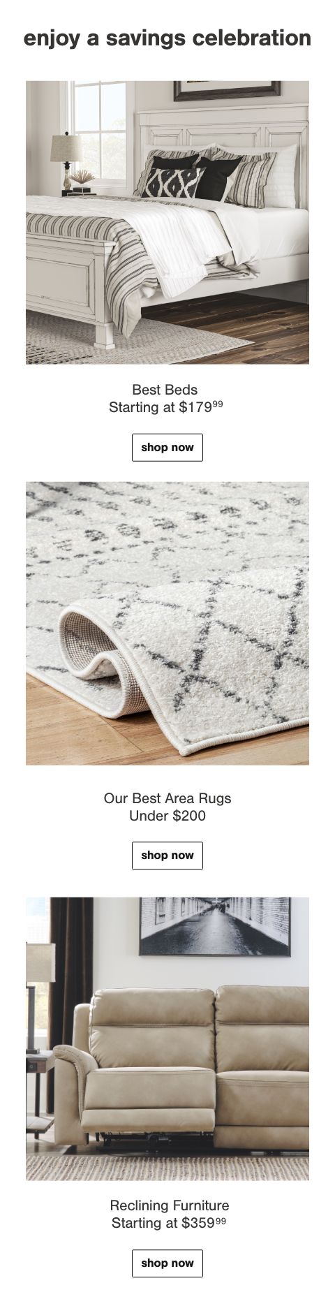 Summer Refresh: Best Beds Starting at 179.99, Our Best Area Rugs Under $200, Reclining Furniture Starting At $359.99
