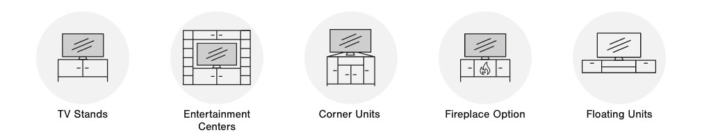 Media and Entertainment Centers: Tilt Mount,  Swivel Mount, Full Motion Mount, Ceiling Mount and Fixed Mount 