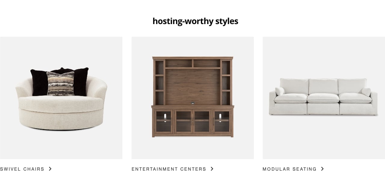 Swivel Chairs, Entertainment centers, Modular seating