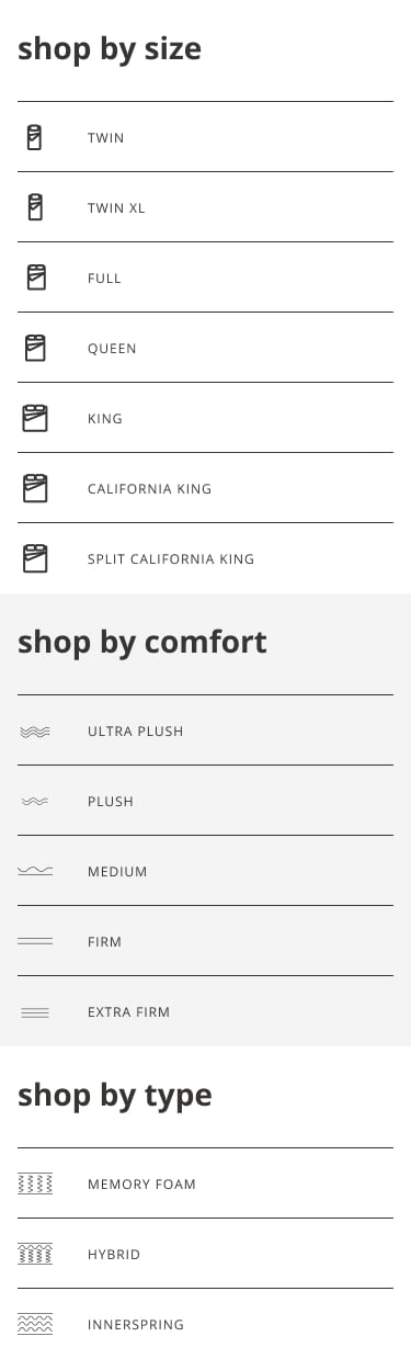Shop by Size,Comfort,Type
