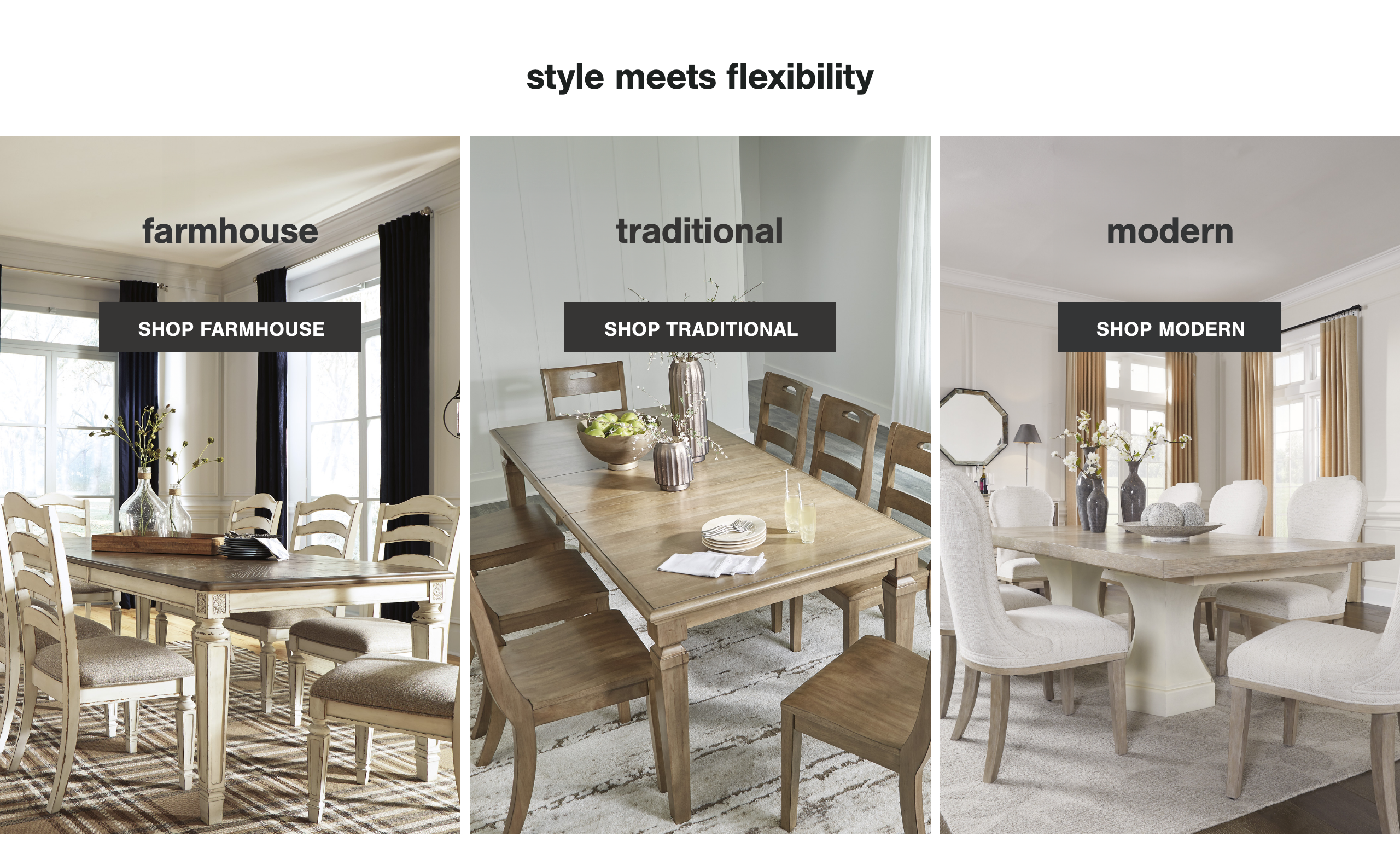 Farmhouse, Traditional, and Modern Dining Tables
